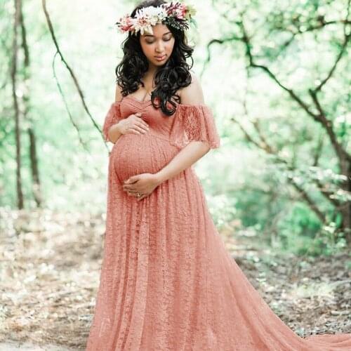 Long Maternity Photography Props Pregnancy Dress Maternity Dresses for Photo Shoot Pregnant Dress Purple White Lace Maxi Gown