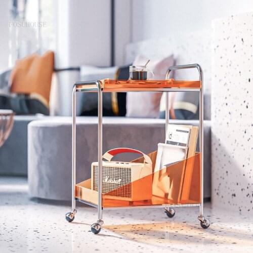 Nordic Restaurant Double-layer Trolley Living Room Storage Rack Household Kitchen Cart Creative Apartment Side Table with Wheels