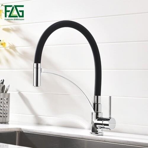 FLG Pull Out Kitchen Faucet Black Chrome Finish Dual Sprayer Nozzle Cold Hot Water Mixer Bathroom Faucet Torneira Cozinha