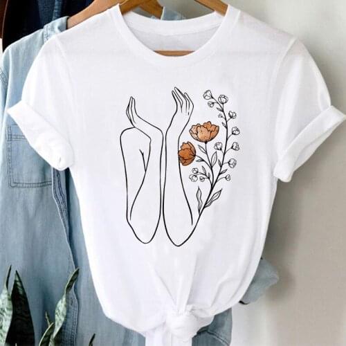 T-shirts Women Printing Sweet Watercolor Short Sleeve Flower Fashion Clothes Graphic Tshirt Top Lady Print Female Tee T-Shirt