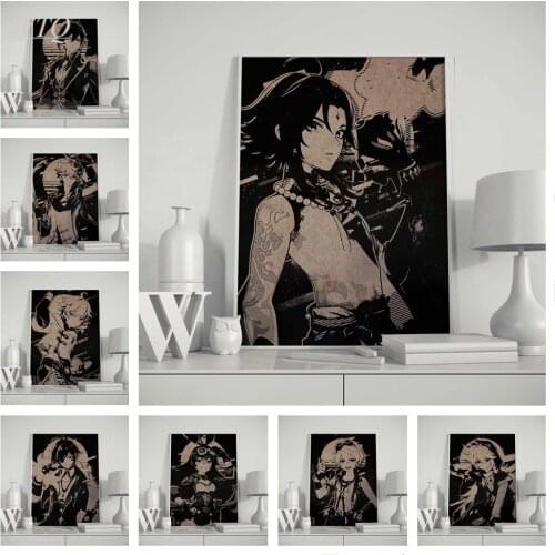 Genshin Impact Poster Game Poster Canvas Painting Wall Decor Retro Poster Wall Art Picture Black and White Poster Home Decor