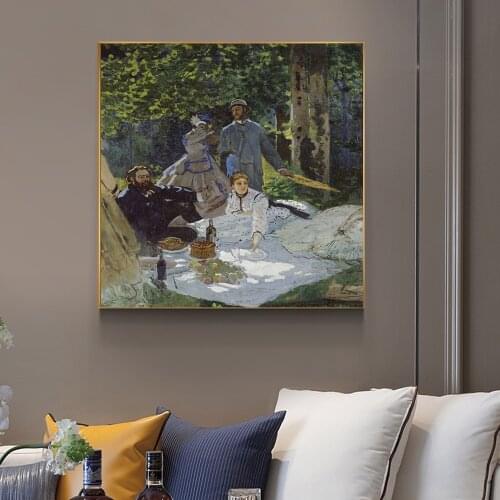 Famous painter Claude Monet Lunch On the Grass Oil Painting Canvas Art Poster Wall Picture Impressionist for Living Room