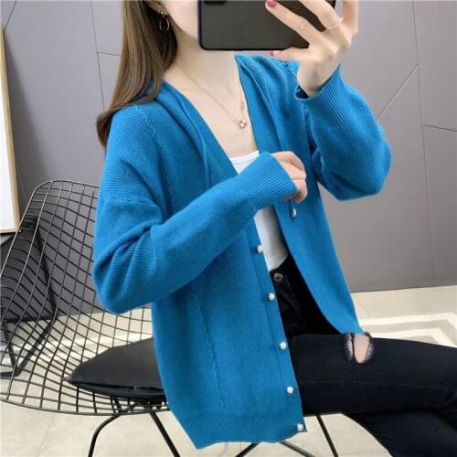 Room 207833, row 1, No. 3 (top)] real shooting of solid color hemp flower hooded knitted cardigan 39