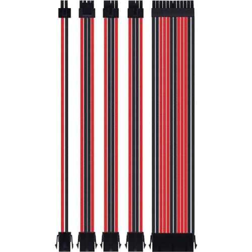 5Pcs/set 18AWG Extension Sleeved Cable Kit ATX 24Pin/EPS 4+4Pin/PCI-E 8Pin/PCI-E 6Pin Female to Male Extension Power Cord