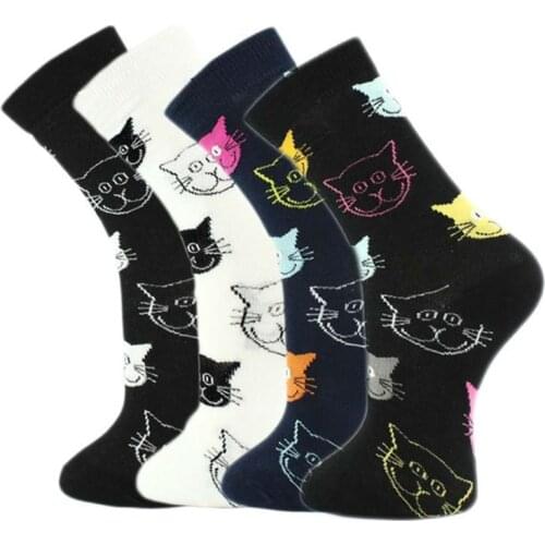 Colorful Socks Women Fashion Cute Korean Harajuku Dog Cat Print Cotton Short Sock New Arrival Fashion Novelty Funny Sock 2021