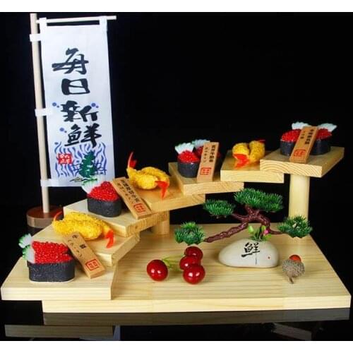 Creative sushi bridge boat sushi rack kawaii japanese snacks food step Wooden Stand Sushi Container Japanese Sashimi tray mat