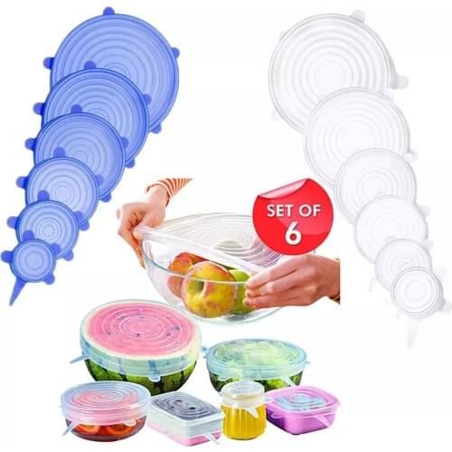 6/12PCS Reusable Silicone Caps Food Cover Adjustable Stretch Bowl Lids Kitchen Wrap Seal Fresh Keeping Cookware Accessories