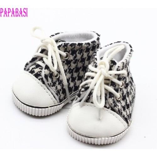 18 inch 45CM Girls Dolls grid sneaker Shoes Doll Accessory 43cm Baby Doll Mini Toys shoes