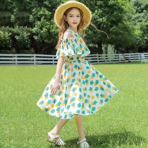 Summer Floral Chiffon Dress For Girls Fashion Hollow Out Short Sleeve Mid Length Gowns Children Outdoor Vacation Casual Dresses