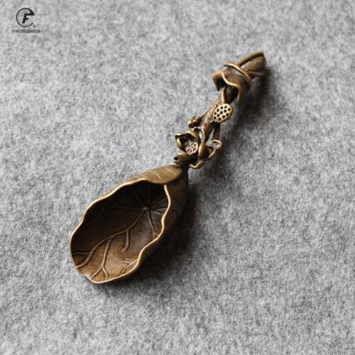 Tea Scoops Shovel Brass Copper Lotus Lotus Root Bamboo Coffee Black Tea Spoon Powder Teaspoon Teaware Tea Ceremony Ice Cream