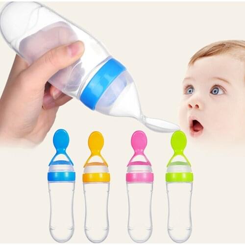 90ml Baby Squeezing Feeding Spoon Silicone Feeding Bottle Training Spoon Infant Cereal Food Spoon Infant Cereal Supplement
