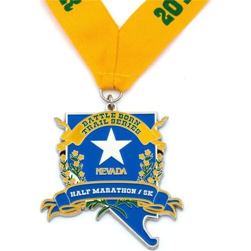 Enamel medals custom high quality custom painted medals with yellow ribbons hot sales custom made sports medal
