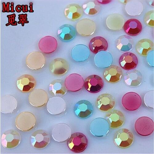 Micui 100PCS 6mm Jelly Crystal AB Round Flat Back 3D Nail Art Acrylic Rhinestones DIY Non Hotfix for Decorations MC364