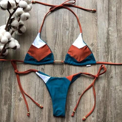 Fashion Stitching Contrast Color Bikini Suit Multicolor Sexy Straps Split Swimsuit High Quality Swimming Wading Sports Beachwear