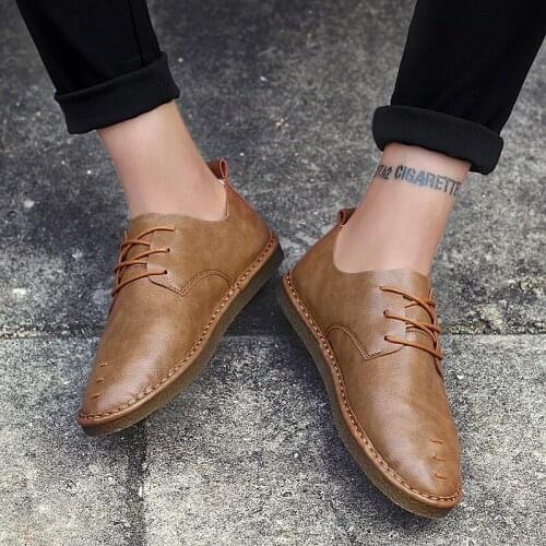 New Leisure Men Pu Leather Flats Shoes Slip On Outdoor Casual Shoes Low Top Lazy Shoes Non Slip Loafers Moccasins For Male