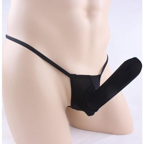 MenS Sexy Elephant Thong Ice Silk T Pants See-Through Panties Long Penis Pouch T-back Breathable Underwear Erotic Lingerie