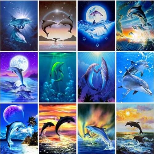 Diy Dolphin 5d Diamond Painting Full Square Drill Animals Diamond Embroidery Cross Stitch Kits Mosaic Home Decor Wall Art Gift