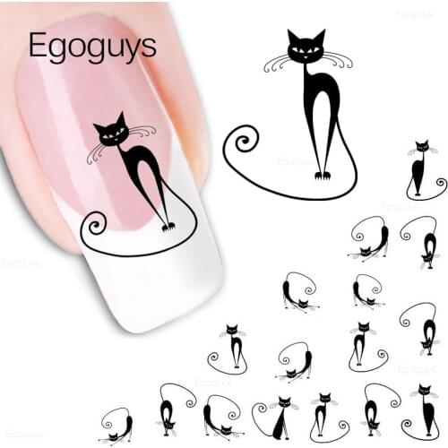 Cute Animal Water Nail Stickers Cat Butterfly Feather Dolphin Transfer Decal Nail Art Decorations DIY Manicure Decor Slider Tips