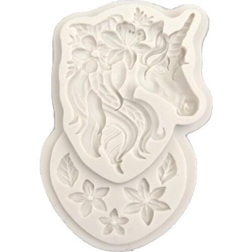 New Unicorn Head Flower Decorative Silicone Mold Drop Glue Chocolate Silicone Mold B154