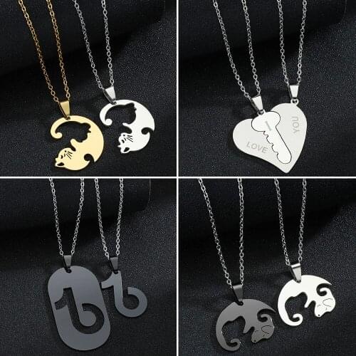New Fashion Cute Romantic Hug Cat Dog Stitching Heart Pendant Necklace For Lovers Couple Necklace Men Women Jewelry Wholesale