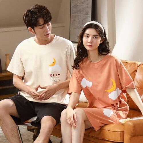 SLPBELY Couple Pajamas Set Sleepwear Summer Pajamas Cotton Men Pyjamas Female Nightdress Male Nightwear Pijama Mujer Homewear