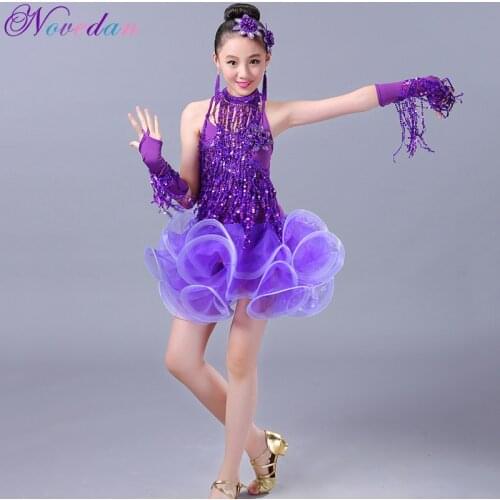 Kids Girls Sequin Fringe Latin Dance Dress For Girls Children Salsa For Competition Skirts Costumes Ballroom Dancing Dresses