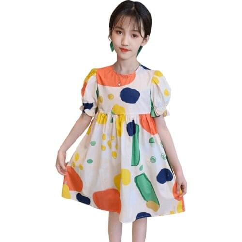 Girl Dress Dot Pattern Kids Party Dresses For Girls Casual Dress For Children Summer Childrens Clothing 6 8 10 12 14