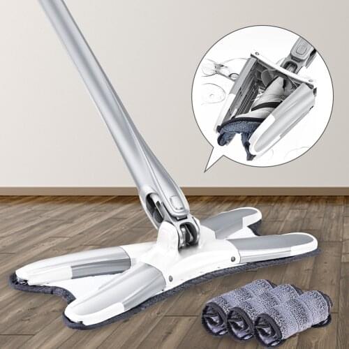 Flat Squeeze Mop Bucket Set Microfiber Mop Hardwood Ceramic Tile Home Floor Dust Cleaning Hand Free Wringing Wet Dry Usage