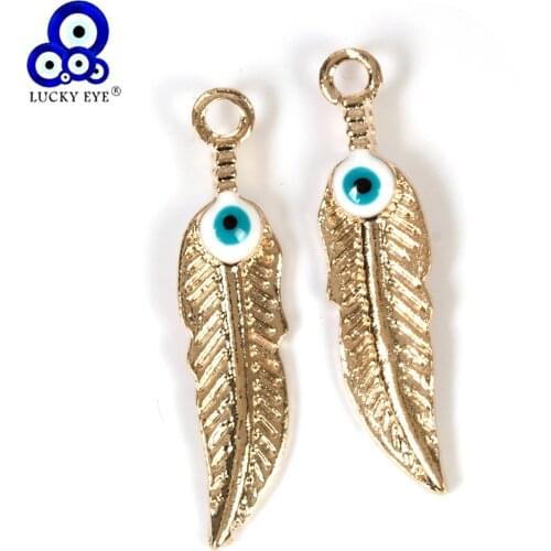 Lucky Eye Leaf Charms Gold Feather Pendants For Diy Bracelet Necklace Jewelry Accessories Findings UF6399