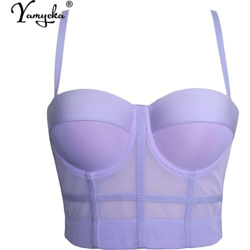 Sexy Solid mesh corset crop top women summer halter y2k top Party bustier tank top Push Up bra clubwear Cropped tube womens tops