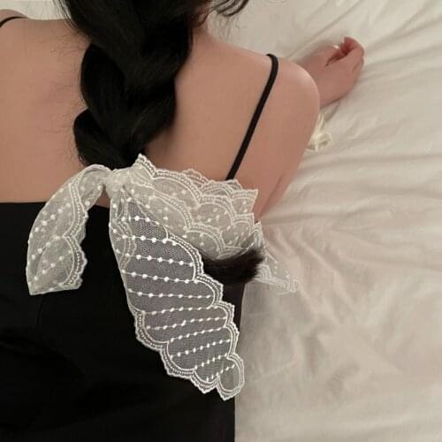 Luna&Dolphin Women Original Niche Lace Long Scarf 100x6cm Balck White Skinny Headband Bag Ribbon Choker Streamer Hair Bands