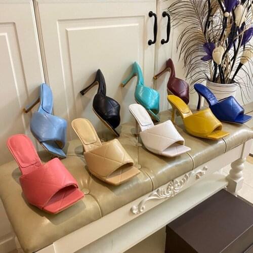 High Heel Slippers Genuine Leather Outside Slip on Sandals Woman Summer Fashion Trendy Shoes for Women Beach Slides Luxury Brand