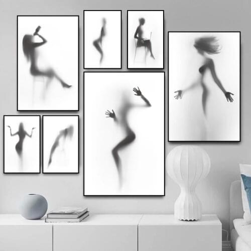 Modern Minimalist Style Sexy Character Black and White Canvas Painting Abstract Body Wall Art Poster Living Room Decor Painting