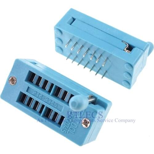 Test IC DIP ZIF ZIP Socket 14 Pin Pitch 2.54 mm Press-Fit Dual Row Spacing 7.62 mm 0.3" 2x7 14 Position Grid