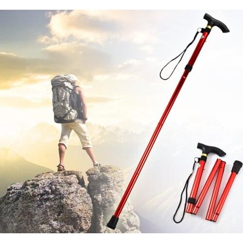 Walking Stick Hiking Trekking Trail Ultralight 4-section Adjustable Telescopic Canes Aluminum Alloy Folding Cane RubberProtector