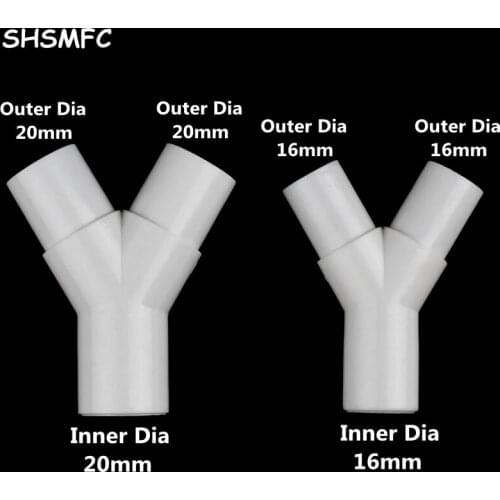 1-5Pcs /lot 16mm / 20mm PVC plastic Y type tee Y tee fork water pipe tee drip box tee joint