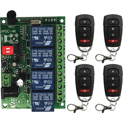 Universal Wireless Remote DC12V 24V 4CH rf Relay and Transmitter Remote Garage/LED/Light/Fan/Home appliance Control switch
