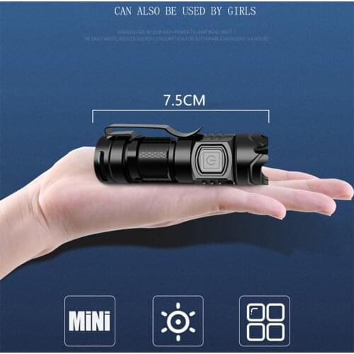 The Brightest Mini Led Flashlight USB Rechargeable Super Bright Torch High Quality Aluminum Waterproof Self Defense Lantern 10W