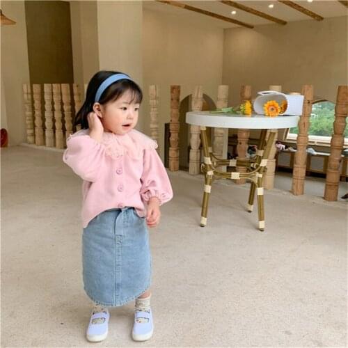 Toddler Girls Denim Skirts Korean Casual Split Straight Elastic Waist Denim Skirts For Baby Girl Kids High Quality Skirt Autumn