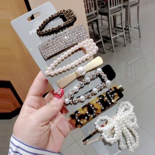 1PC Korea Shiny Crystal Rhinestone Hairpins Geometric Rectangle Waterdrop Imitiation Pearl Hair Clips Hair Accessories for Women