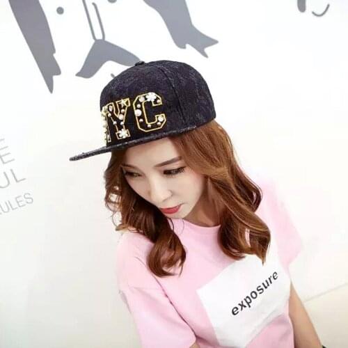 Korean version of new embroidery nyc baseball cap women small daisy nail beads duck tongue hat Korean version Free Shipping
