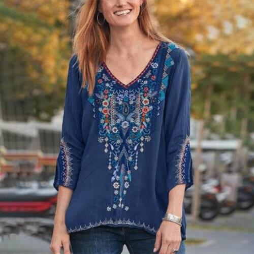 Boho Blouse Elegant V-Neck Women Top Shirts Floral Embroidery Harajuku Tops Female Vintage Casual блузка женская ropa de mujer