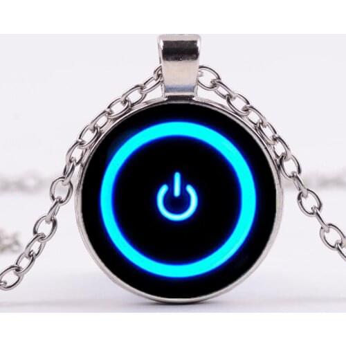 Computer Button Pendant Necklace Power Switch Button Pattern Art Glass Crystal Choker For Women Men Jewelry Gift Accessories