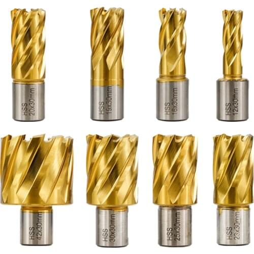 1pc 12-42mm 35mm TiN Coated HSS Hollow Drill Bit with Weldon Shank Hollow Drill Bit Core Drill Bit Metal Hole Opener Cutter