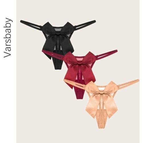 Varsbaby 3PCS/Set Sexy Lace Panties Women Transparent Low-Rise Thong Big Bow G-String Thong For Women