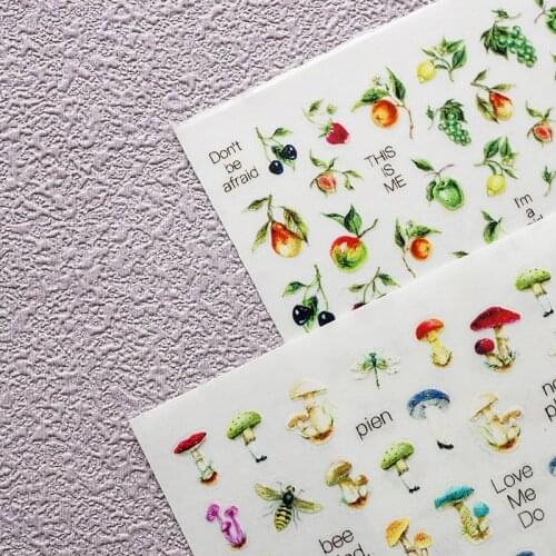 New arrived 3D Nail Stickers Decals Red Mushroom Bee & Dragonfly Design Adhesive Stickers Nail Art Decoration Z0378