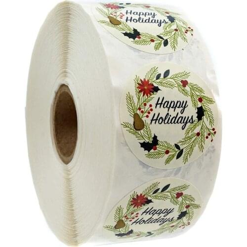 50-500pcs labels stickers Happy Holidays Sticker with garland scrapbooking for kids party activity favors stationery sticker