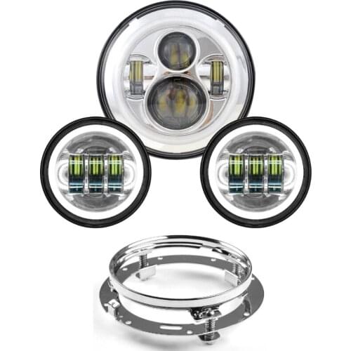 7"inch Motorcycle LED Headlight with 4-1/2" 4.5inch LED Auxiliary Fog Passing Light Lamps for Road King Touring Electra Glide