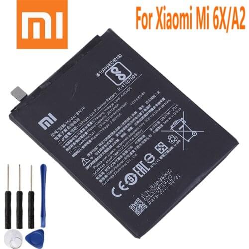 Xiao Mi Original Phone Battery BN36 for Xiaomi Mi 6X Mi6X Mi A2 MiA2 3010mAh High Capacity Replacement Battery Free Tools