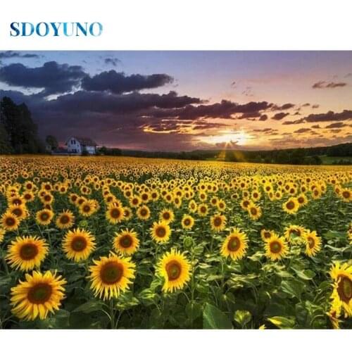 SDOYUNO 5D Diamond Painting Full Square/Round Sunflowers Diamond Embroidery Paintings Scenery Cross Stitch Landscape Home Decor